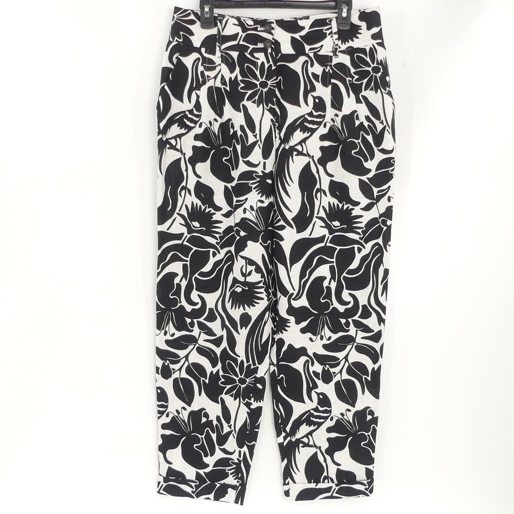 Boden Tropical‎ Floral Linen Crop Pants Black White Women's 10R